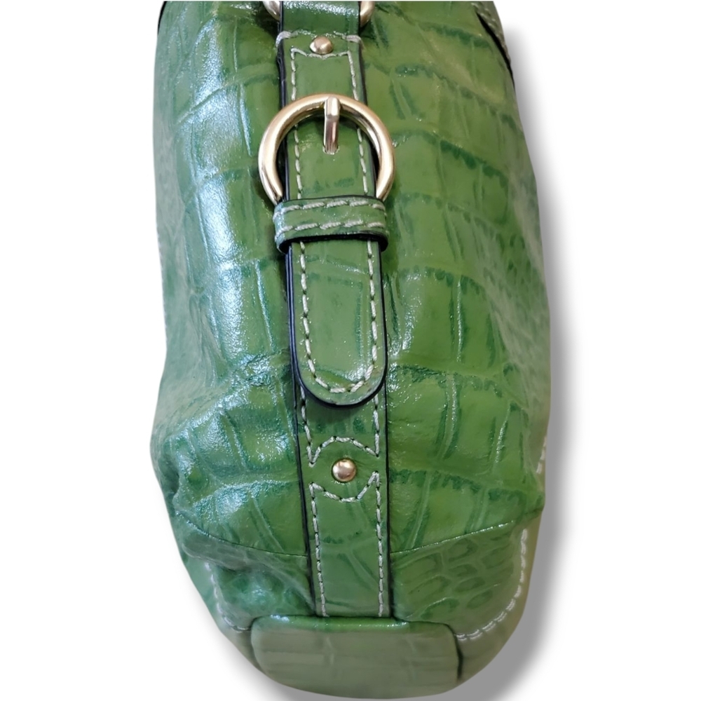 ANTONIO MELANI Green Hobo Y2K Crocodile Embossed Leather Shoulder Bag - Picture 11 of 13